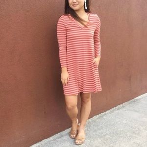 Fighting Eel FE Striped A-line Dress Medium Coral Salmon